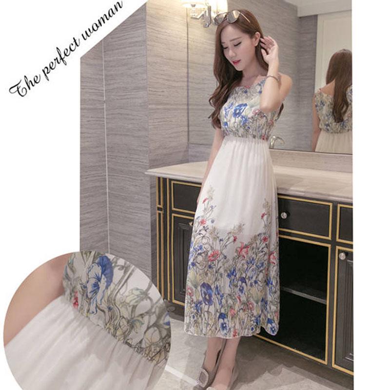 Fashion Bohemian Floral Print Dress Strap Long Beach Dress Sleeveless Summer Printed Midi Dress