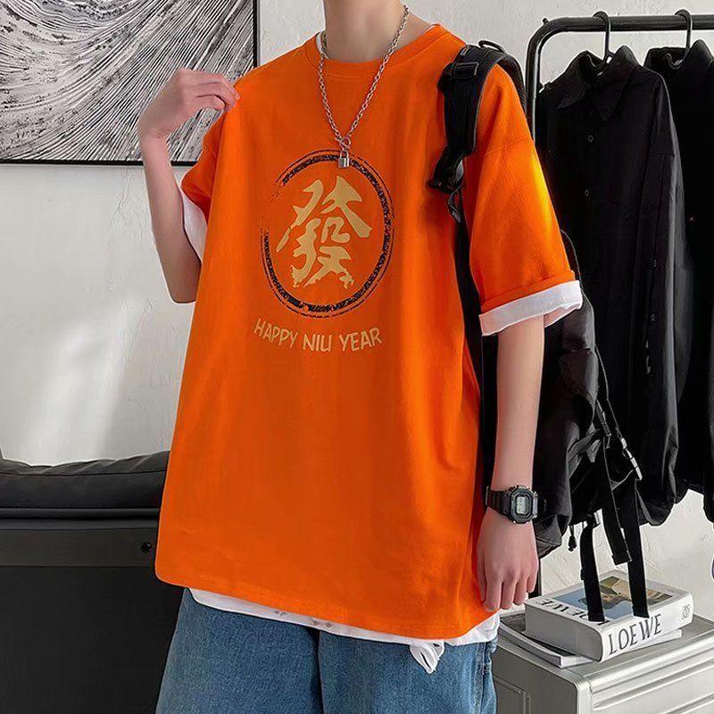 T-shirt Male Wild Loose Tide Brand Hip-hop Five-point Sleeve T-shirt Summer Short-sleeved Top Chinese Style