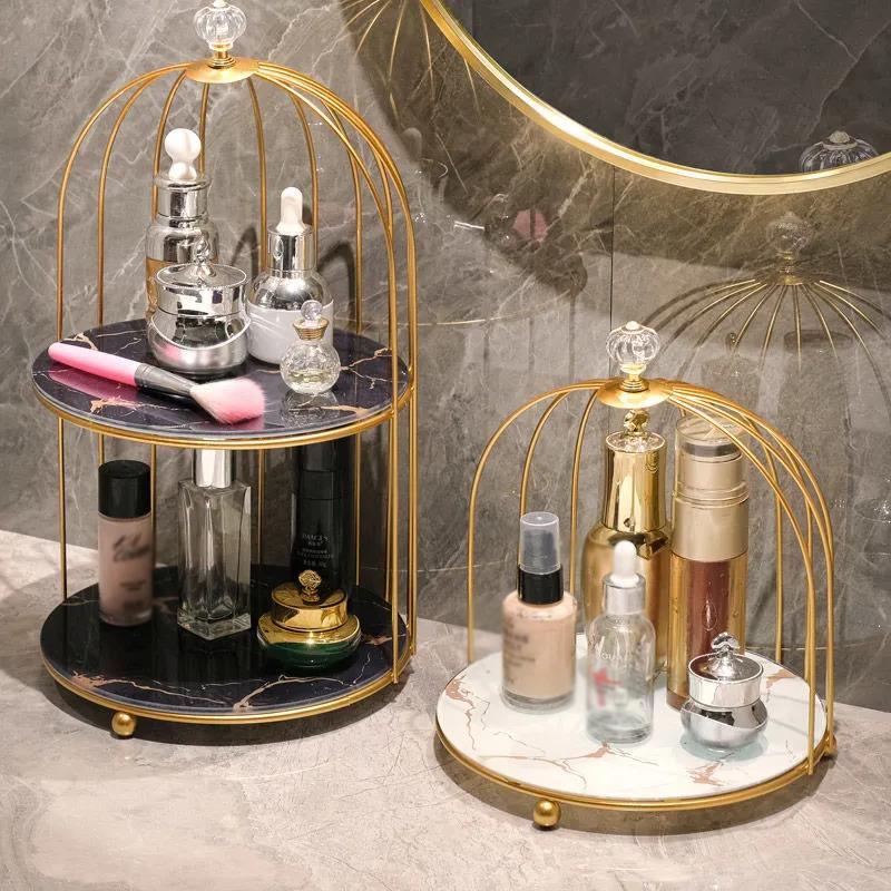 Iron Bird Cage Lipstick Perfume Skin Care Products Finishing Rack Display Stand Dressing Table Desktop Cosmetic Storage Box