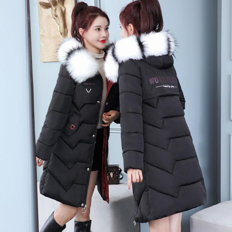 Autumn and Winter Down and Down Padded Jacket Women's Mid-length Korean Style Slim Slimming Padded Coat with Large Fur Collar Padded Coat