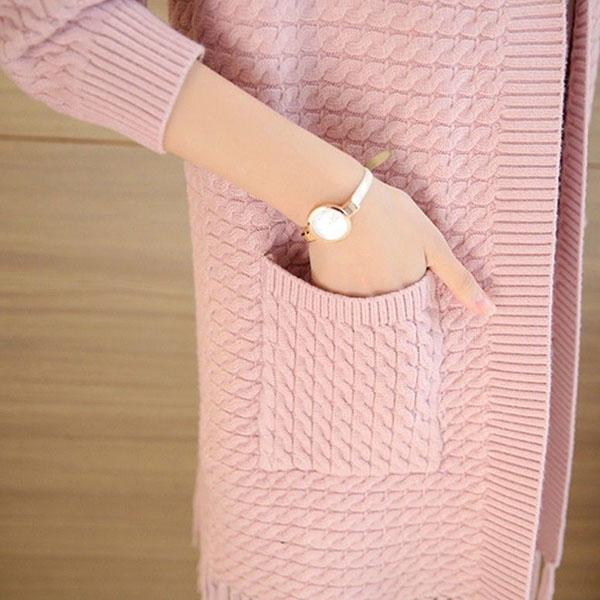 Women's Autumn Mid-length Tassel Cardigan Sweater Spring Large Size Solid Color Casual Sweater Coats