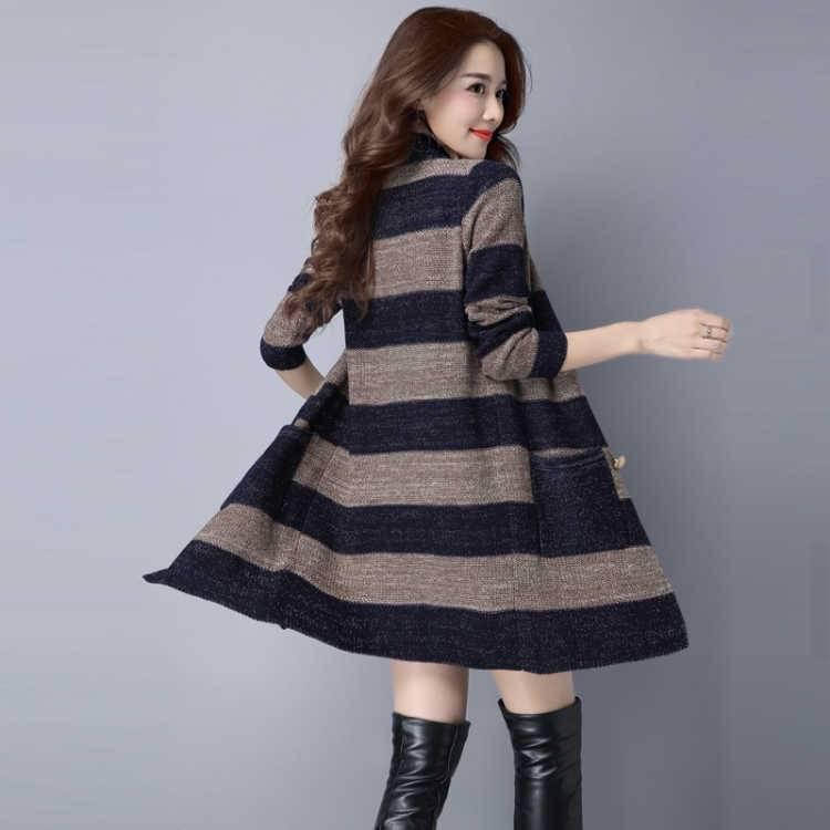 Knitwear Women's Cardigan Stripe Large Size Women's Long Sweater Women's Loose Outer Jacket