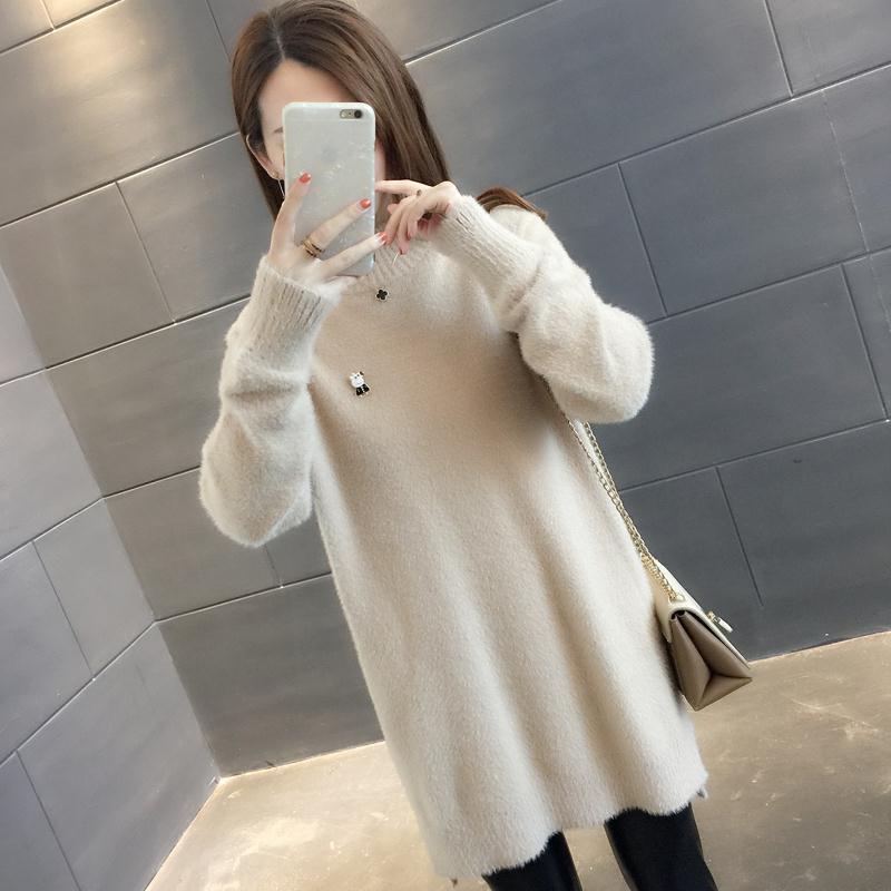 Mid-length Half High Neck Ladies Sweater Autumn and Winter Long-sleeved Knitted Tops Fashion Simple Dress