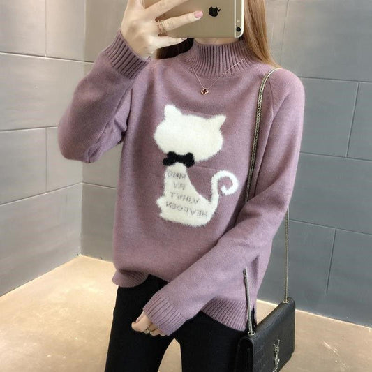 Winter Women's Long Sleeve Large Size Sweater Trend Striped Round Neck Sweater Cashmere Warm Sweater