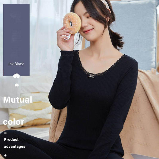 Thicken Plus Velvet Low-neck Thermal Underwear Sexy Slim Top Lace Bottoming Shirt Long Sleeves