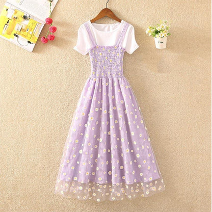 Small Daisy Dress Women's Slim Slim Fairy Temperament Sling Mesh Skirt Two-piece Set