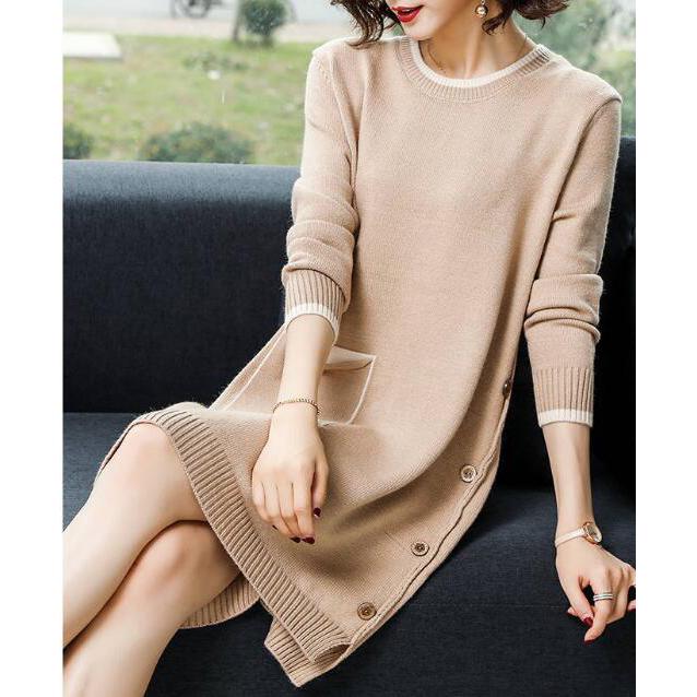 Autumn Winter Women Turtleneck Sweater Dress Thick Warm Female Dresses Ladies Knit Jumper Tops