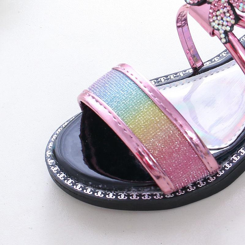 Girls Sandals Summer Korean Princess Sandals Rhinestone Roman Sandals Non-slip Soft Bottom Big Kids