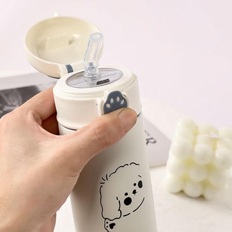 Straw Thermos Cup Male and Female Students Korean Version of Large-capacity 304 Stainless Steel Children's Water Cup Vacuum Flasks