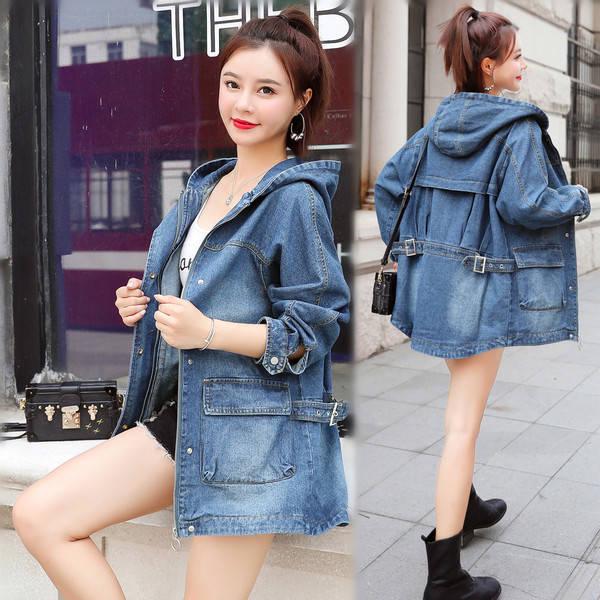 Autumn Winter Women Hooded Denim Jacket Harajuku Wind Jean Jacket Loose Long Sleeve Female Coats