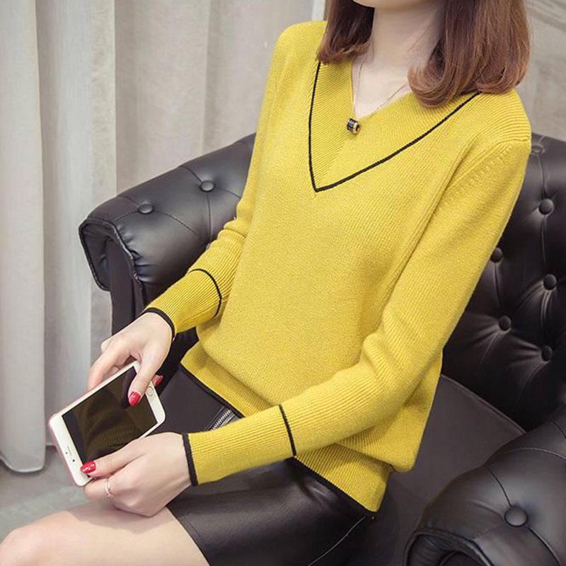 Autumn and Winter V-neck Sweater Pullover Short Loose Bottoming Shirt All-match Sweetheart Neck Female Top