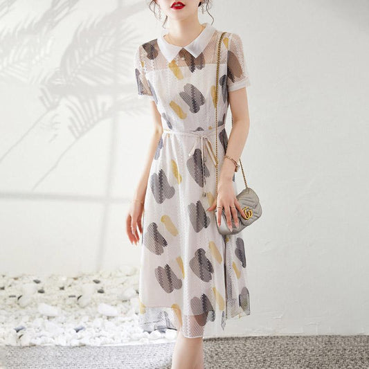 Summer Fashion Women 3/4 Sleeves Floral Printed Beach Dresses O-neck Organza Prom Party Dress