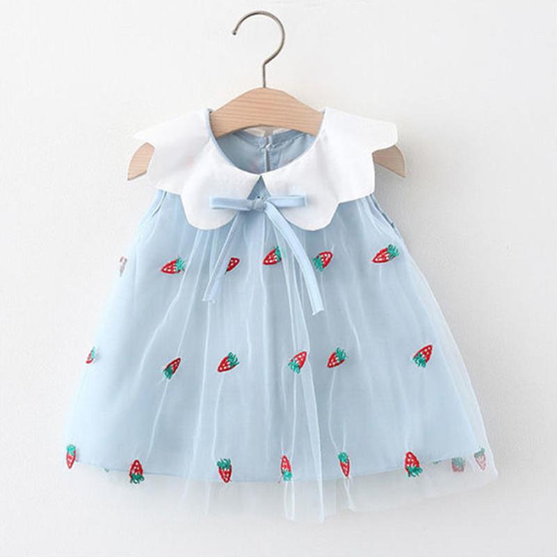 Children Dress Summer Turn-down Neck Kids Clothing  Baby Girls Clothing Strawberry Embroidery Sleeveless Dress Fruit Vest Skirt Toddler Girl