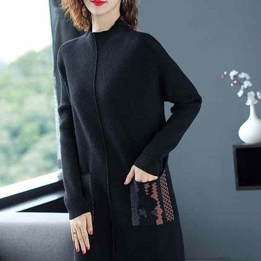 Autumn and Winter Knitted Slimming Dress Mid-length Loose and Simple Base Skirt Fashion Casual Middle-aged Women Sweater Dress