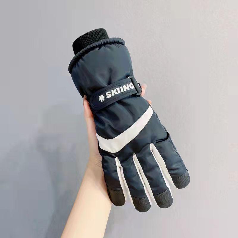 Men's and Women's Winter Ski Gloves Touch Screen Plus Velvet Thick Warm Cute Riding Outdoor Motorcycle Waterproof and Cold-proof Driving Gloves