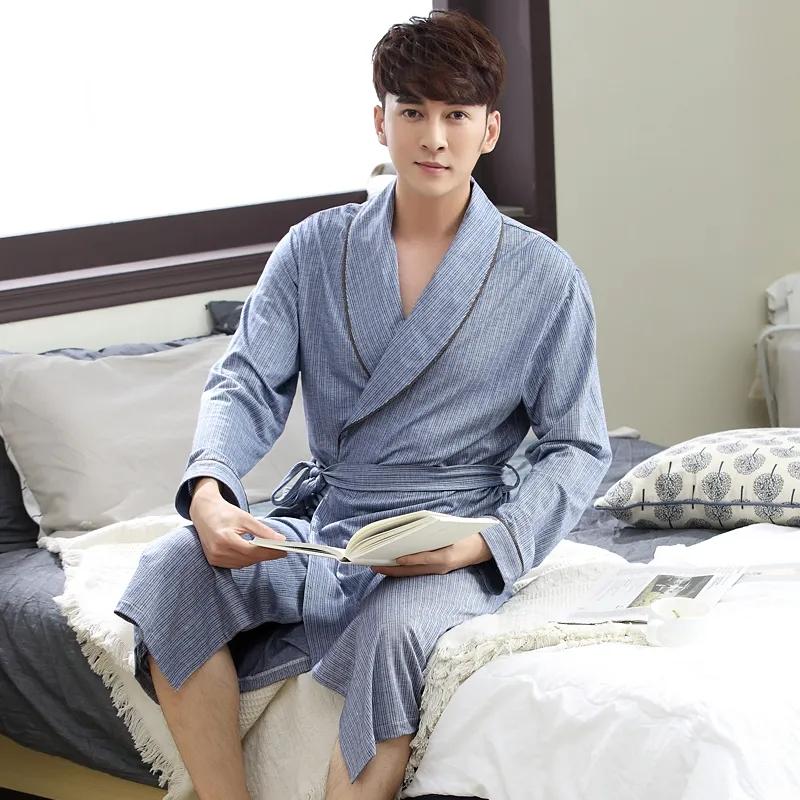 Brand Pajamas Spring and Autumn Couple Bathrobes Cotton Pajamas Men's Summer Long-sleeved Long-length Bathrobes Plus Size Robes