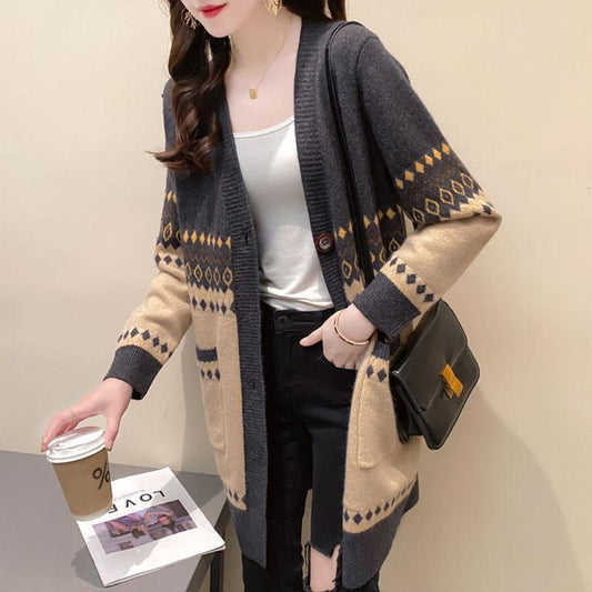 Autumn and Winter Long Cardigan Sweater Loose Knit Casual Jacket Thick Jacquard Female Jacket