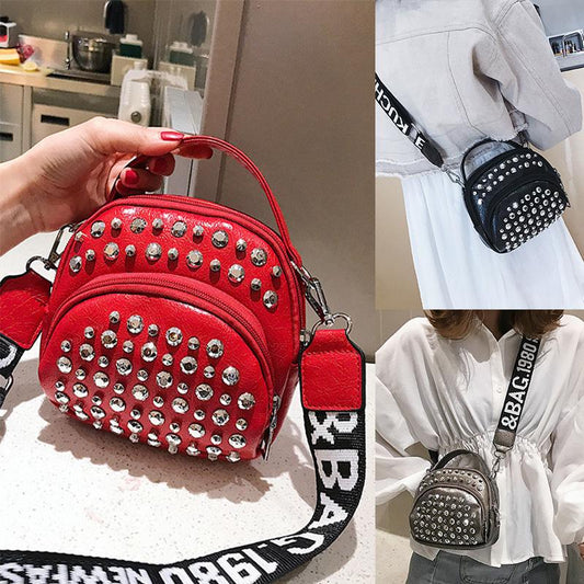 Women's Soft PU Small Bag New Rivet Bag Women's Fashion Shoulder Bag Messenger Bag Cool Women Bag