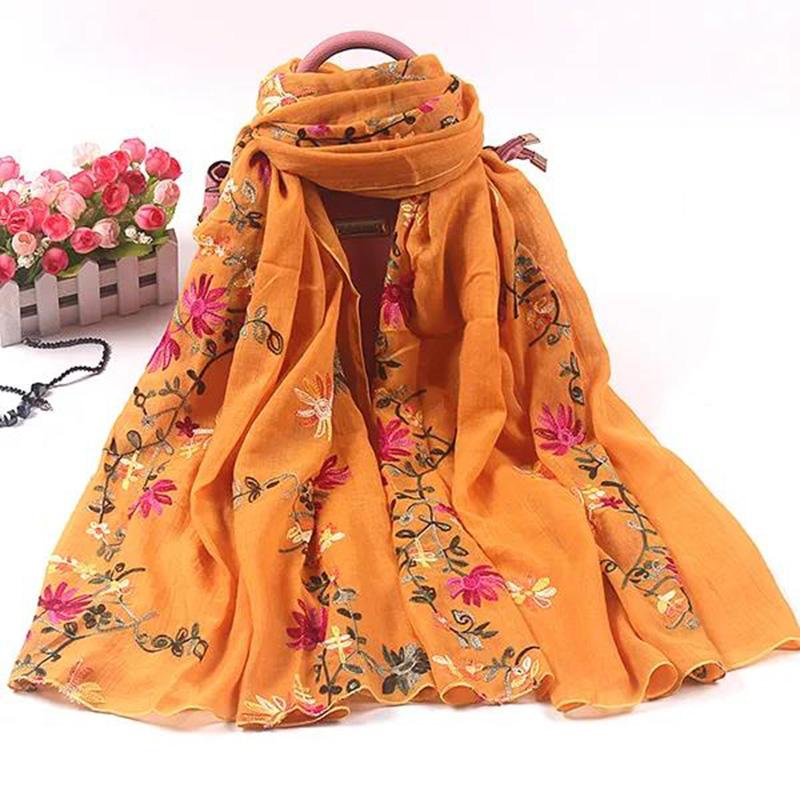 Women's Embroidered Scarf Korean Style Acrylic Embroidered Scarf Chiffon Long All-match Gauze Scarf Four Seasons Silk Scarf Shawl