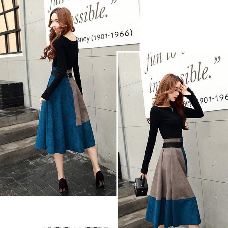 Spring Fashion Slim Slimming One-shoulder Long-sleeved Shirt Suede Skirt Fashionable Two-piece Suit