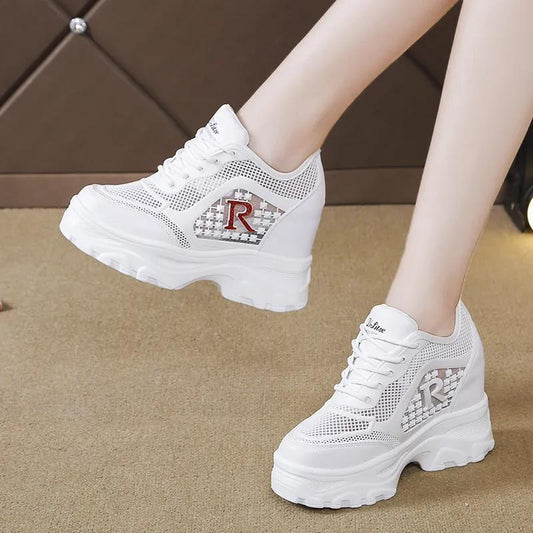 Sneakers Women's White Shoes To Increase The Height of The Spring and Summer Breathable Mesh Shoes