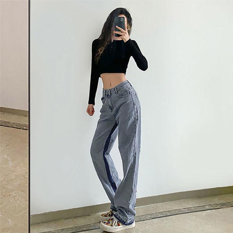 Letter Embroidery Straight-leg Jeans Women's High-waisted Thin Loose Wide-leg Jeans  Mopping Trousers