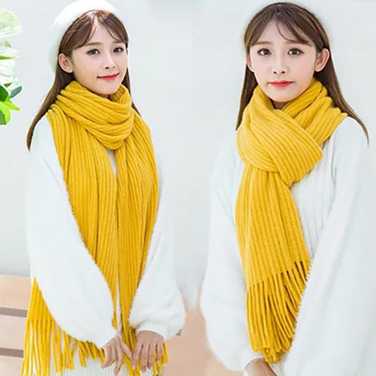 Scarf Women Autumn Winter Thicken Warm Kint Shawls Wraps Lady Fashion Elegant Solid Long Soft Scarves 2021 New Female Knitted Scarfs