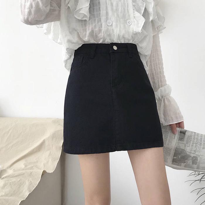 Women Summer High Waist Skirt Casual Solid Color Anti-Darkening Mini Thin Sexy A-line Denim Skirt