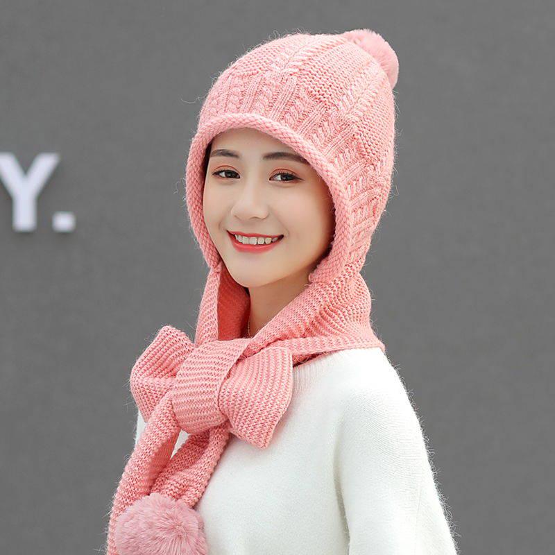 Wool Hat Female Winter All-match Scarf Cap Winter Cute Ear Protection Thick Warm Knitted Hat