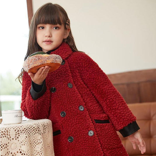 Girls Lamb Wool Coat Children's Coat Granular Velvet Warm and Windproof Plus Velvet Thick Autumn and Winter Clothes