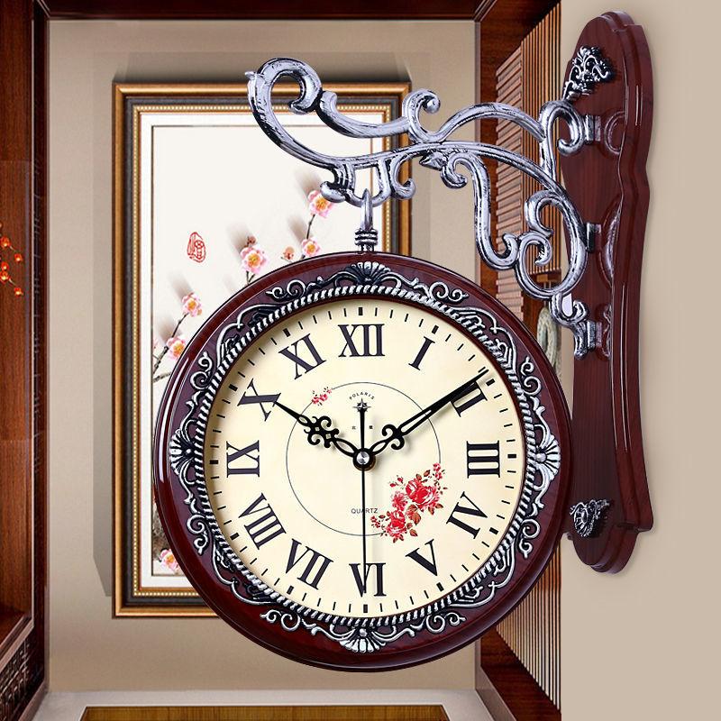 European Style Double-sided Wall Clock Living Room Large Double-sided Clock Mute Personality Creative Modern Minimalist Quartz Clock