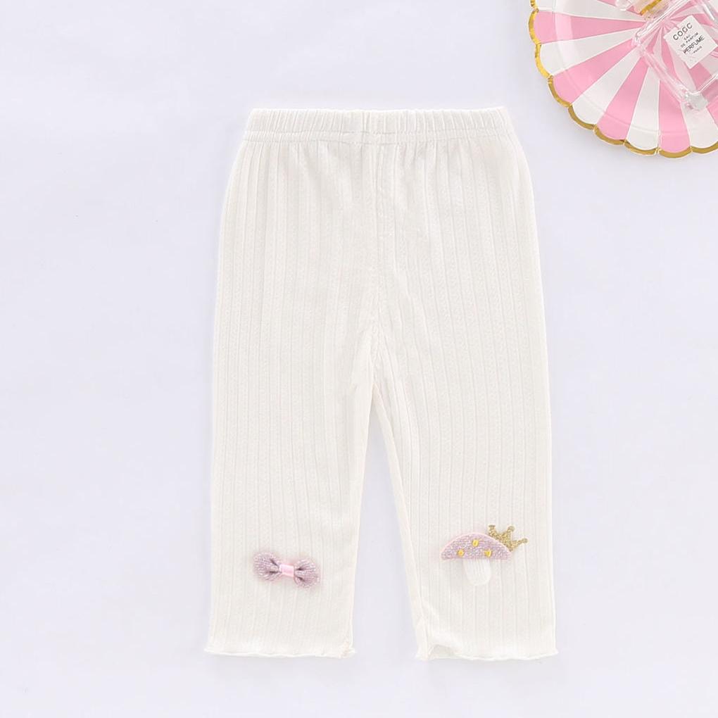 Girls' Leggings Children's Spring and Autumn Thin Bow Mushroom Korean Cropped Trousers Stretch Pants Baby Outer Wear and Inner Wear