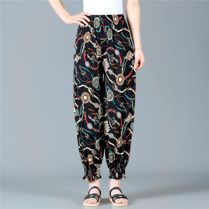 Women's Pants Spring and Summer Cool and Breathable Bloomers Large Size Loose Mother Pants Nine Points Anti-mosquito Pants