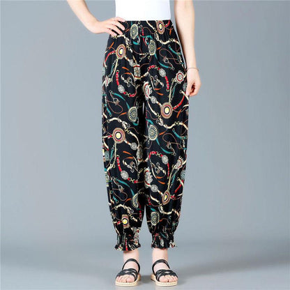 Women's Pants Spring and Summer Cool and Breathable Bloomers Large Size Loose Mother Pants Nine Points Anti-mosquito Pants