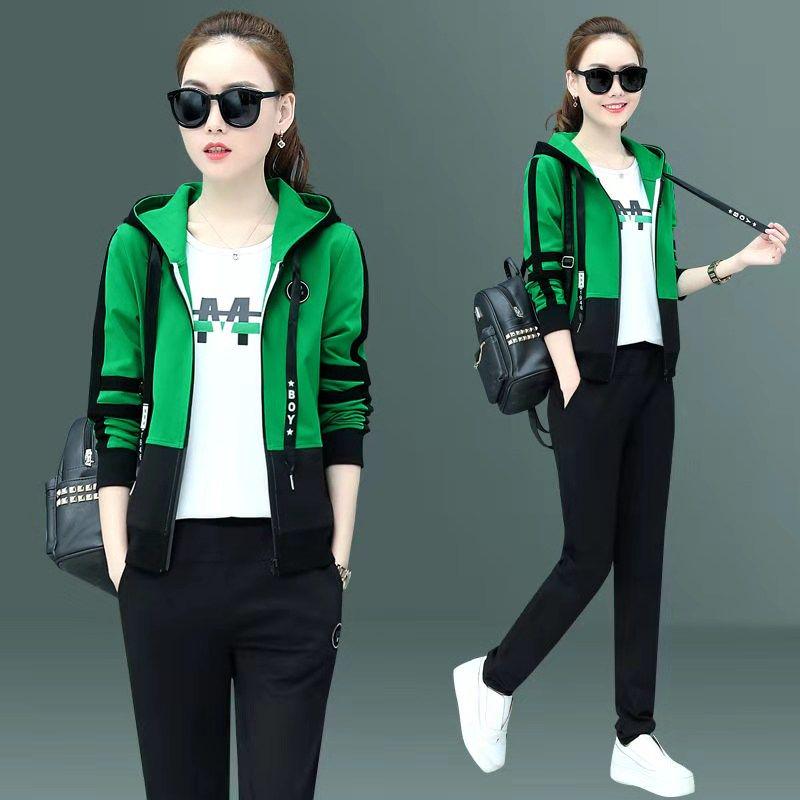 Large Size Spring And Autumn Women's 2pcs Set Wild Long Sleeve Casual Sweatshirt Set