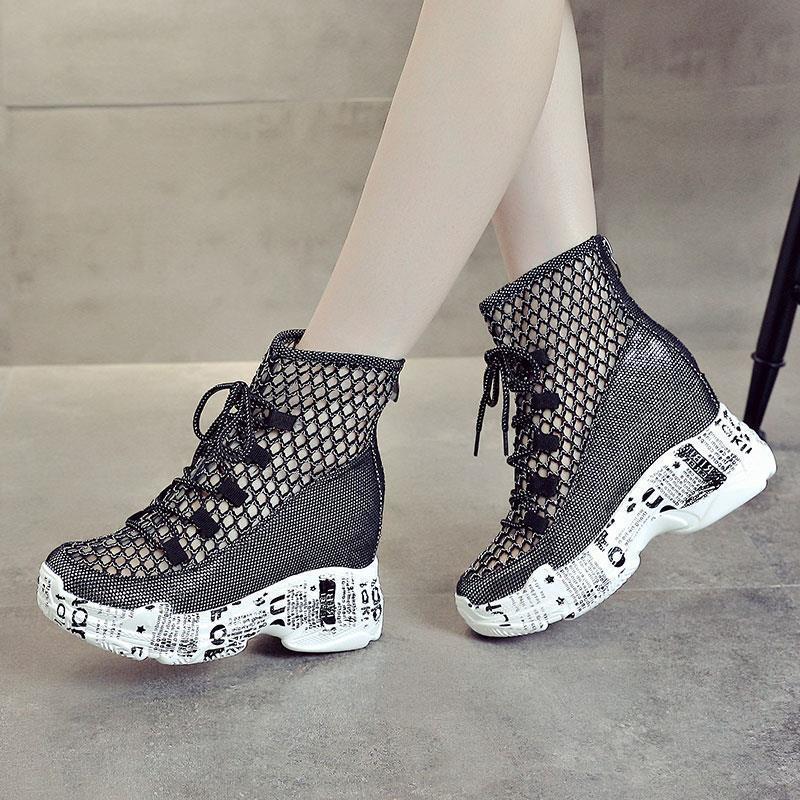 Boots Wedge Heel Female Increase Summer Mid-tube Net Boots Breathable Baotou Cool Boots Thick Bottom Thin and Thin Boots Tide