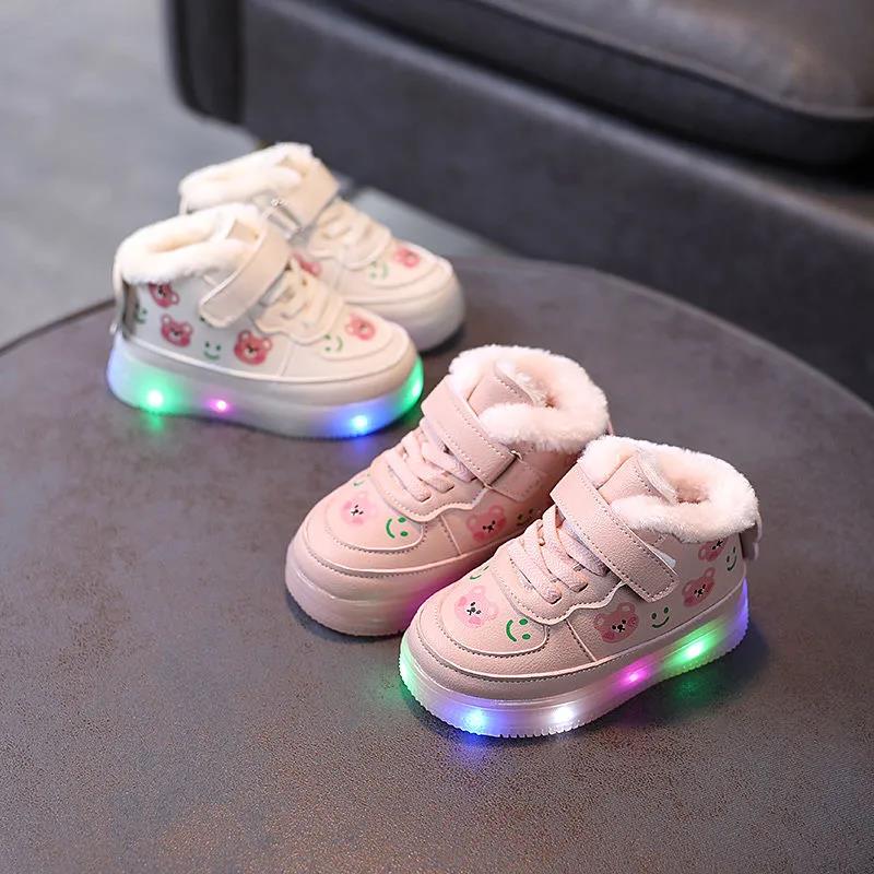 Winter Children's Sports Shoes Winter Light Girls' Plush Thickened Cotton Shoes 1-5-year-old Girls