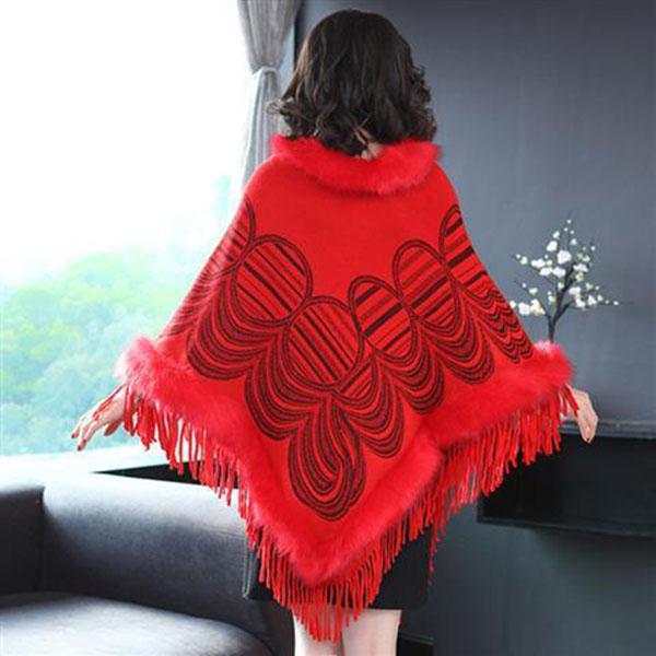 Autumn Winter Imitation Fox Fur Cloak Shawl Batwing coat Women's Faux Fur Coat Plus Size Tassel  Sweater Coat Mid-length