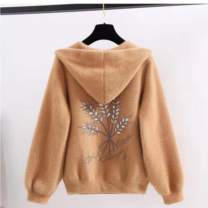 Knitted Cardigan Autumn and Winter Imitation Mink Velvet Jacket Female Korean Version Loose Temperament Ladies Style All-match