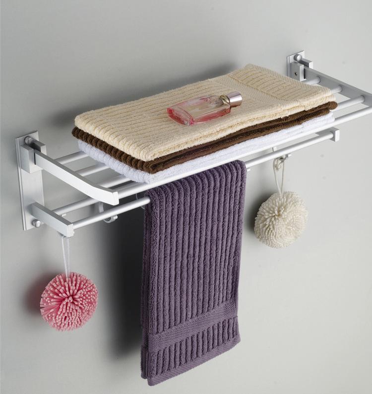 Double-layer Bathroom Towel Rack Wall-mounted Bar Rack Shelf with Hooks Bathroom Railings Do Not Need To Be Punched