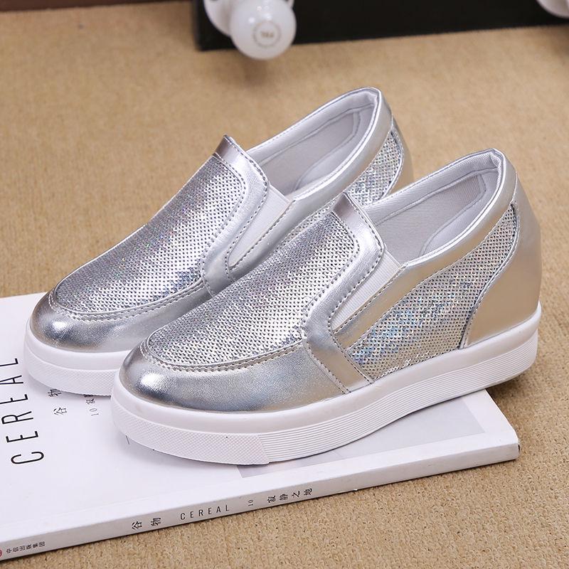 Women's Wedge Sneakers Casual Increased Hollow Breathable Mesh  Sequins Sneakers Women's Platform  Shoes