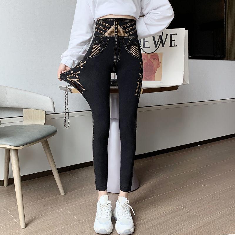 Autumn and Winter Modal High-waist Leggings Women Wear Slim Slimming All-match High-stretch Printing Feet Trousers Women