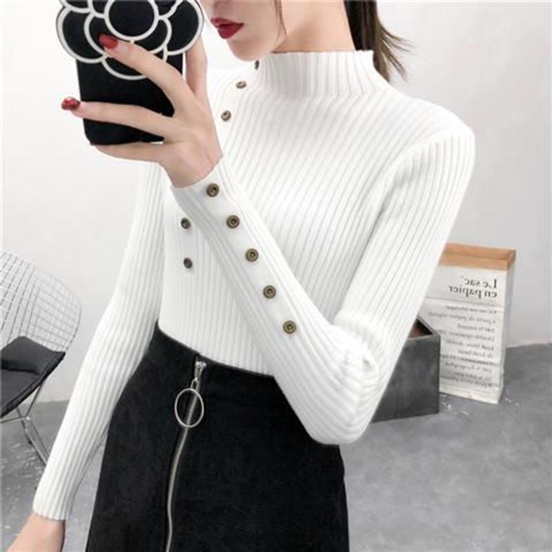 Slim High-neck Sweater Women's Long-sleeved Sweater Warm Top Spring and Autumn Solid Color