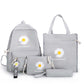 4Pcs/set Women School Backpacks Schoolbag Daisy Canvas for Teenagers Girls Student Book Bag