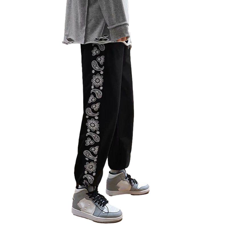 Chinese Style Men's Sports Pants Summer Drawstring Pants Loose Large Size Wide-leg Casual Pants