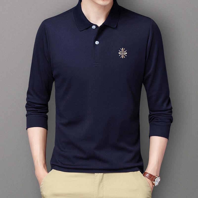 Autumn and Winter Long-sleeved Polo Shirt Embroidery Lapel T-shirt Loose and Comfortable Top Suitable for Young and Middle-aged Men