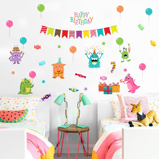 Warm creative happy monster wall stickers children  room kindergarten decorative painting