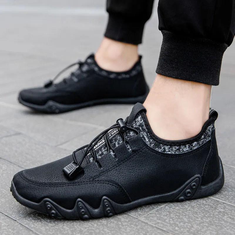 Spring Men's Leather Shoes Casual Sports Shoes Men's Breathable Leather All-match Student Shoes Wear-resistant Skid Skateboard Shoes