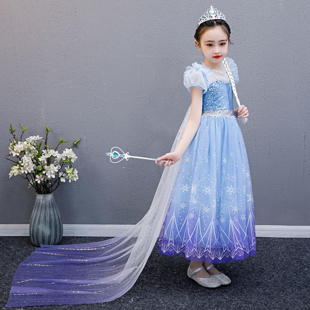 Girls Frozen Dress Aisha Princess Dress Summer Dress Children's Super Western Puffy Tulle Dress