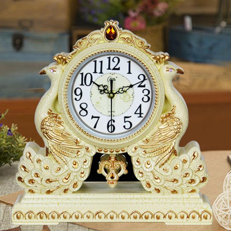 Swing Table Clock Wall Clock for Two Living Room Large Desk Clock European Style Retro Creative Silent Quartz Clock Pendulum